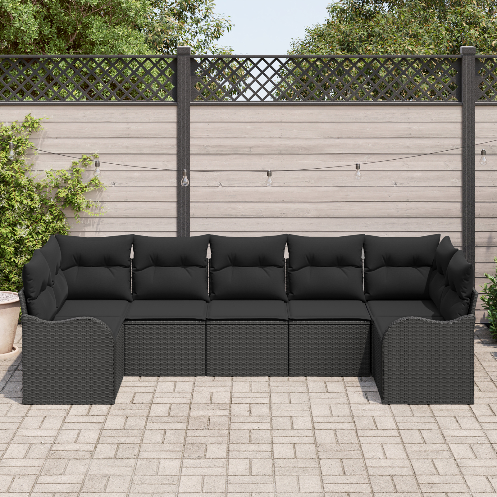 7-teiliges Garten Sofa Set mit Kissen Schwarz Poly Rattan 7-teiliges Garten Sofa Set mit Kissen Schwarz Poly Rattan