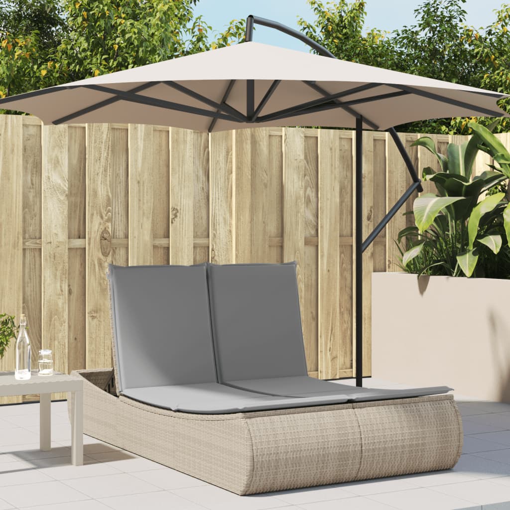 Doppel-Sonnenliege mit Auflagen Beige Poly Rattan Doppel-Sonnenliege mit Auflagen Beige Poly Rattan