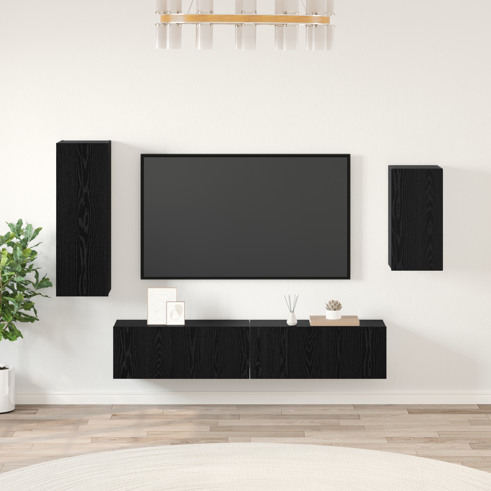 TV-Schranksatz mit Regal 4 pcs Schwarz Eiche 30,5 x 30 x 90 cm