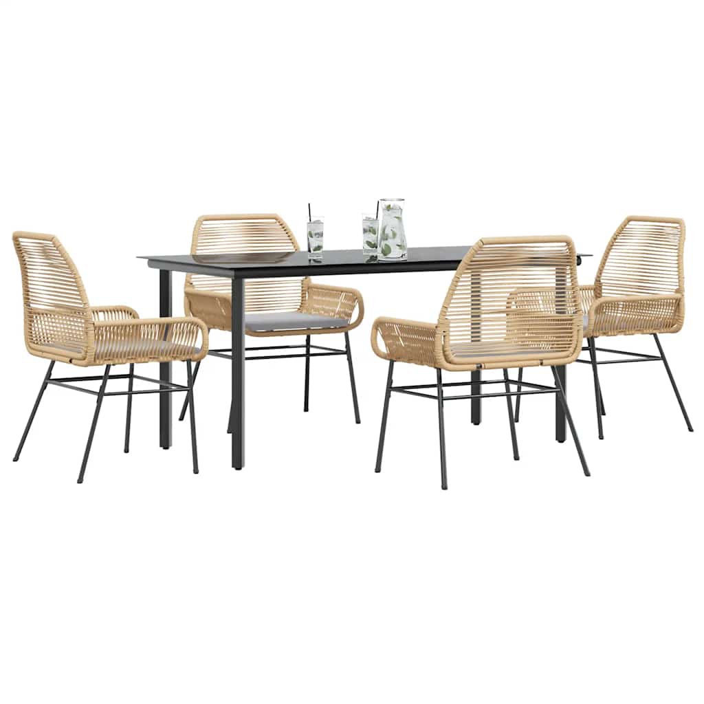 vidaXL 5-tlg. Garten-Essgruppe mit Kissen Braun Poly Rattan Glas vidaXL 5-tlg. Garten-Essgruppe mit Kissen Braun Poly Rattan Glas