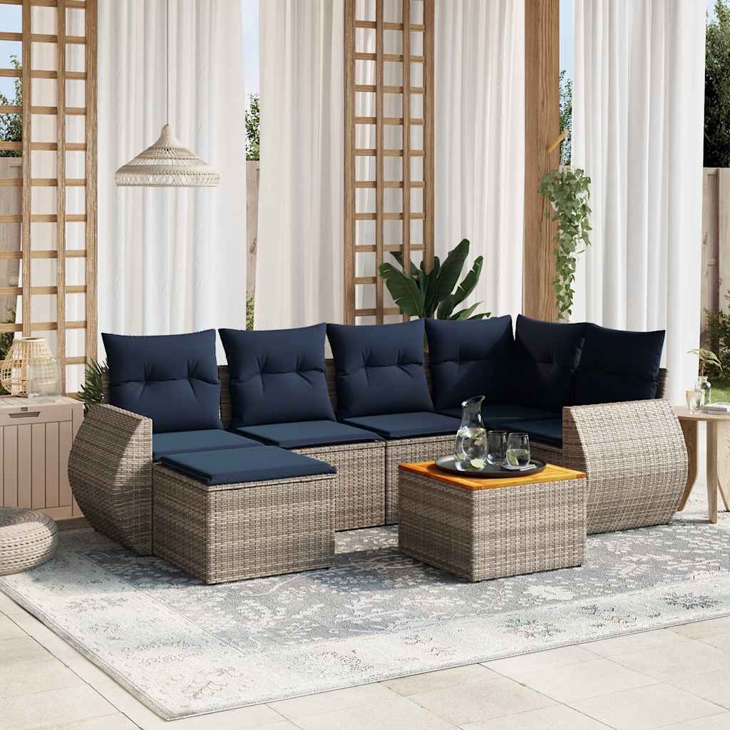 7-teiliges Gartensofa-Set mit Kissen, grau, Polyrattan 7-teiliges Gartensofa-Set mit Kissen, grau, Polyrattan
