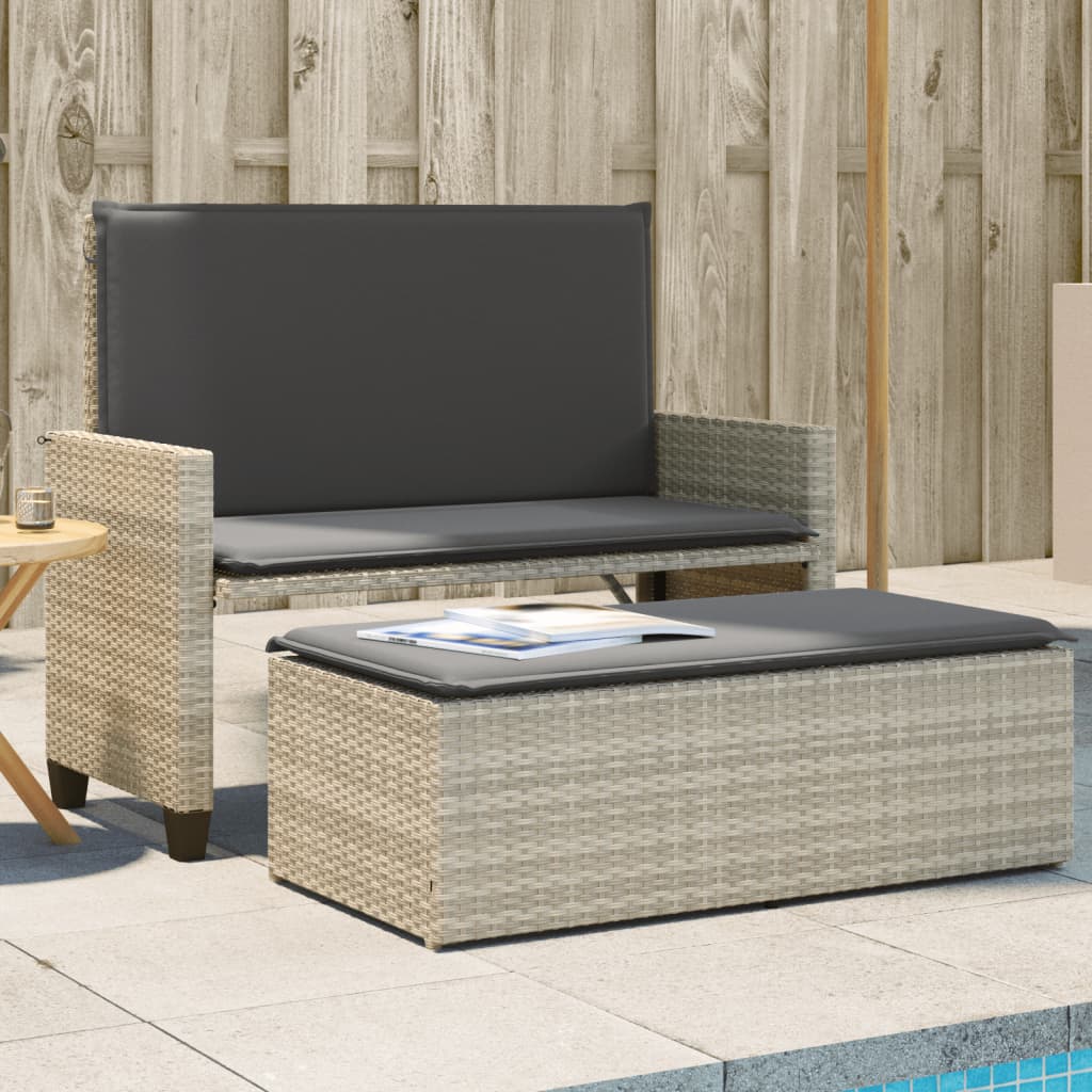 Gartenbank mit Kissen und Hocker Hellgrau Poly Rattan Gartenbank mit Kissen und Hocker Hellgrau Poly Rattan