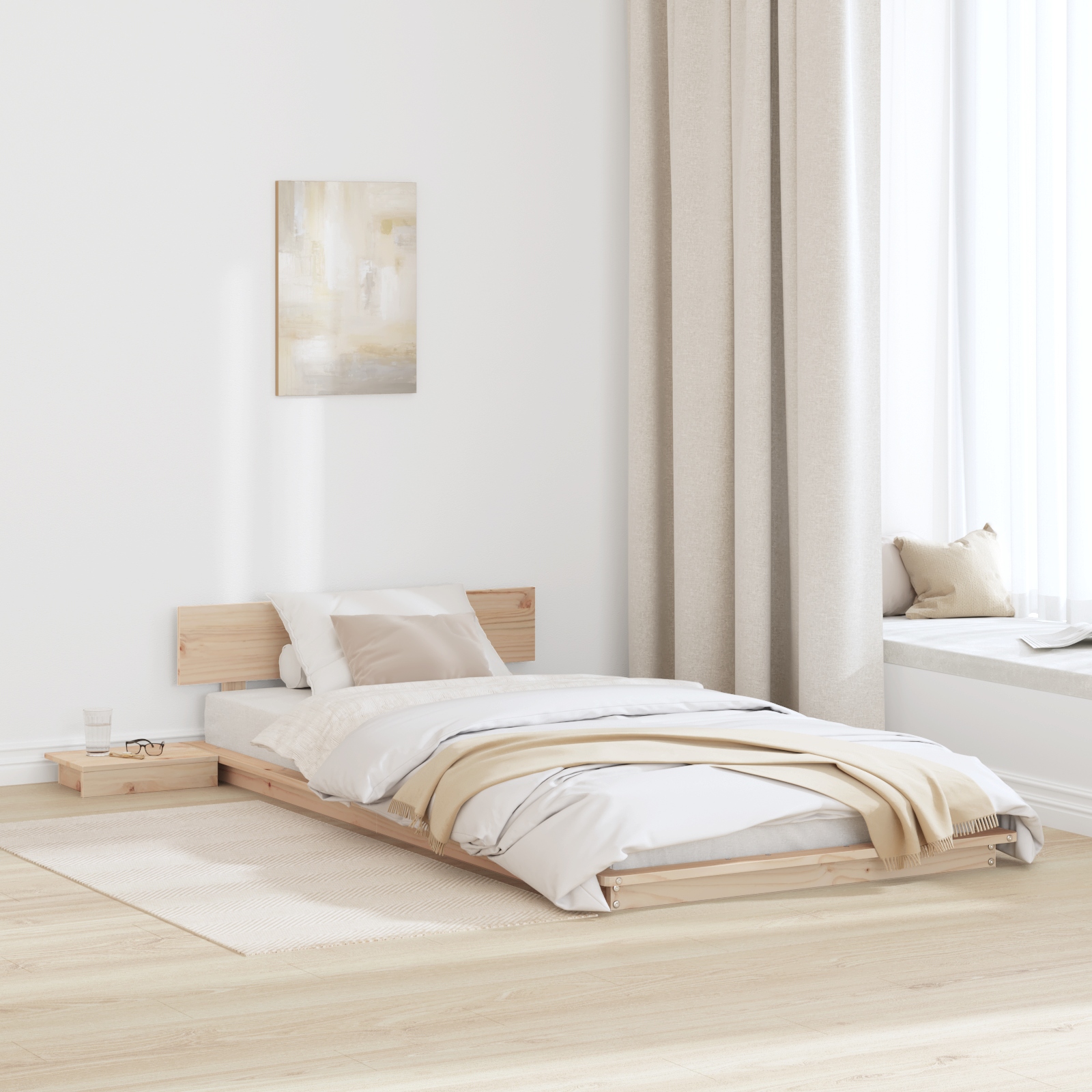 Bodenbettgestell mit Nachttischen 90x190cm Massivholz