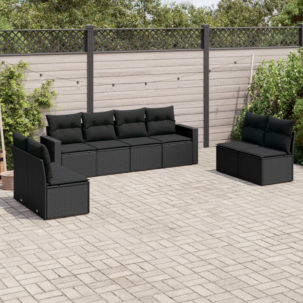 8-tlg. Garten-Sofagarnitur mit Kissen Schwarz Poly Rattan 8-tlg. Garten-Sofagarnitur mit Kissen Schwarz Poly Rattan