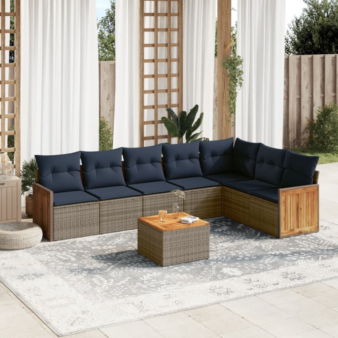 8-teiliges Gartensofa-Set mit Kissen, grau, Polyrattan 8-teiliges Gartensofa-Set mit Kissen, grau, Polyrattan