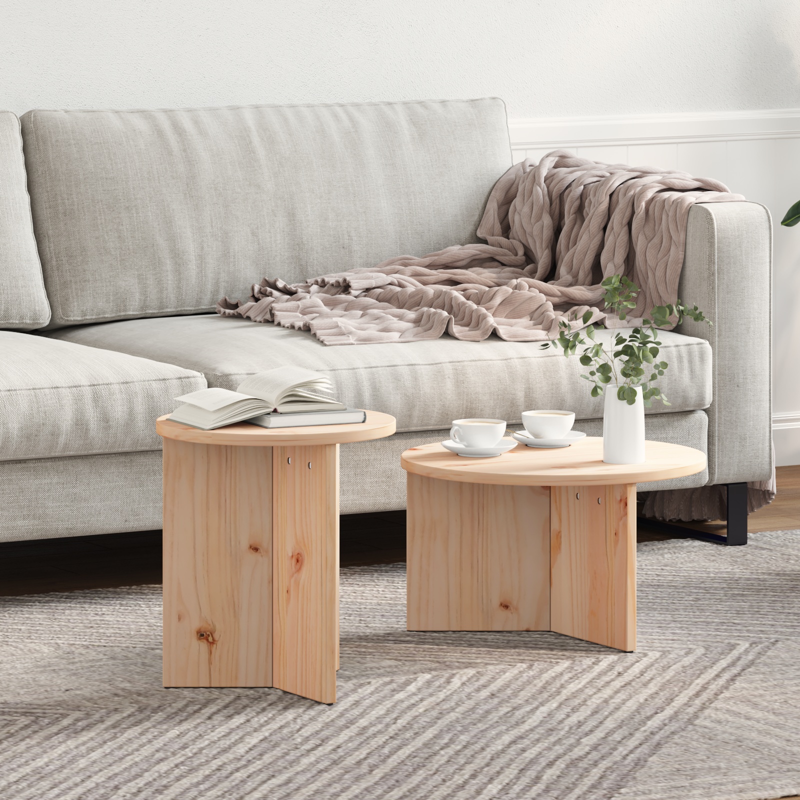 Kaffeetisch Set 2 pcs Natur 49 x 49 x 28 cm Massivkiefer