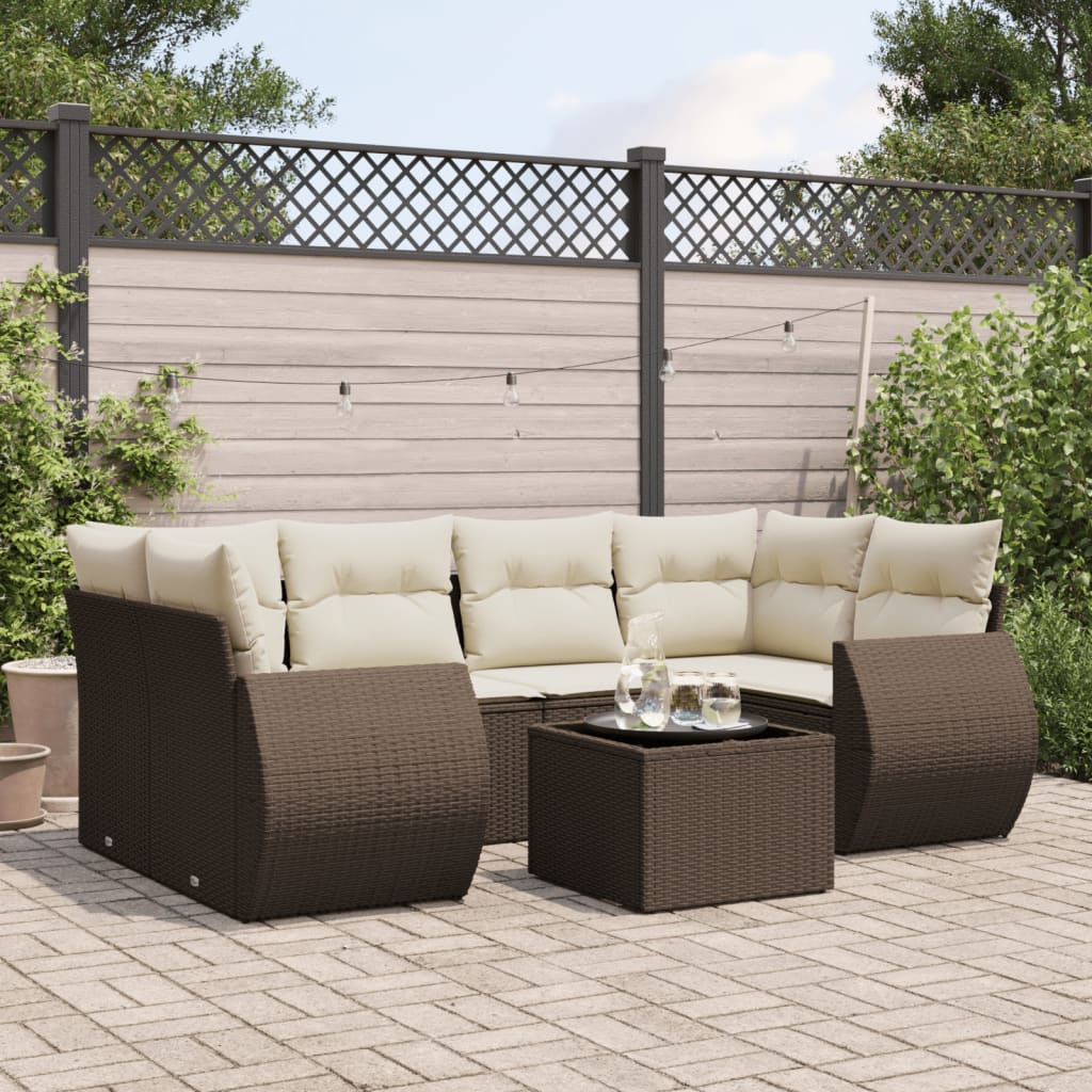 7-tlg. Garten-Sofagarnitur mit Kissen Braun Poly Rattan 7-tlg. Garten-Sofagarnitur mit Kissen Braun Poly Rattan