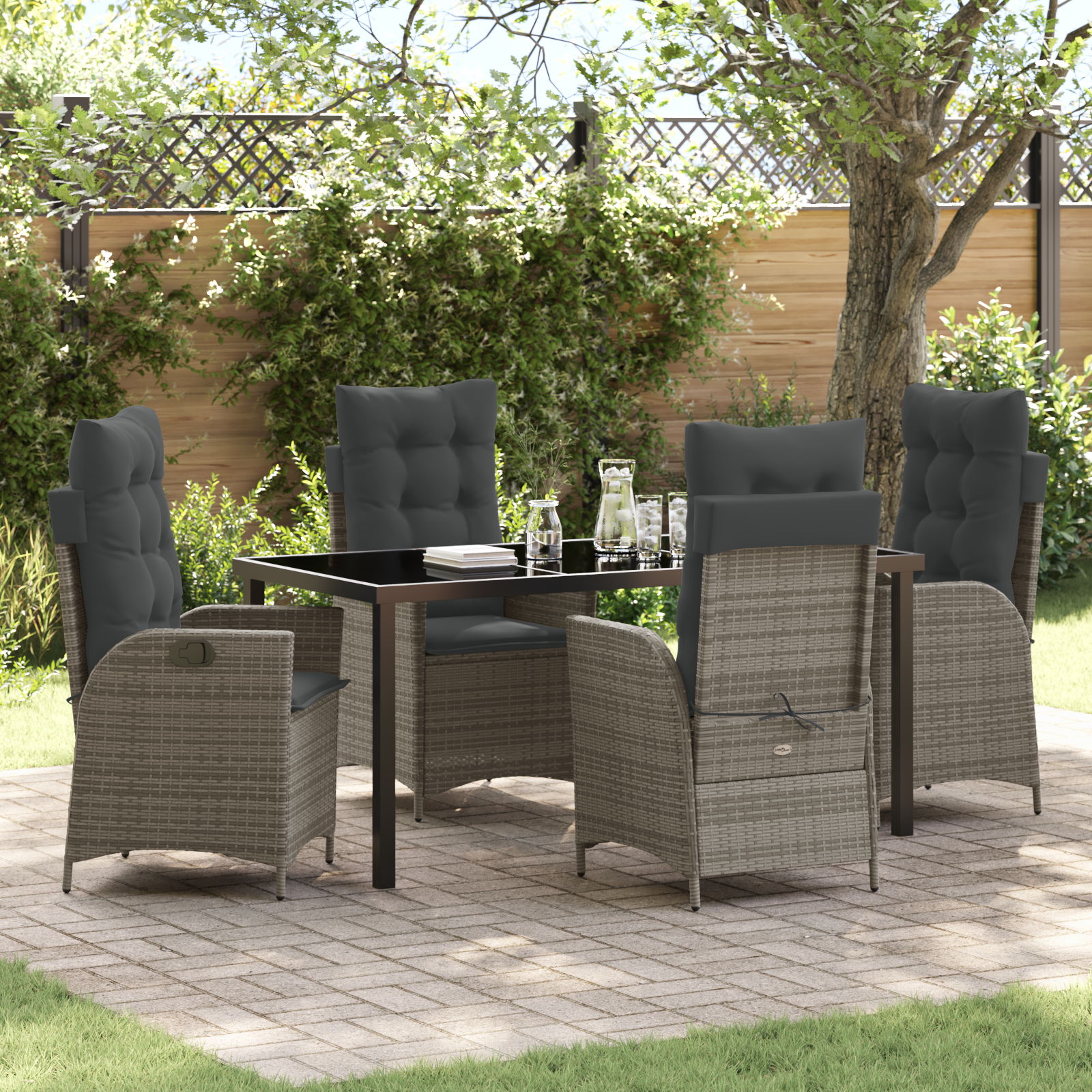 5-teiliges Garten-Dining-Set mit Kissen grau Poly Rattan 5-teiliges Garten-Dining-Set mit Kissen grau Poly Rattan