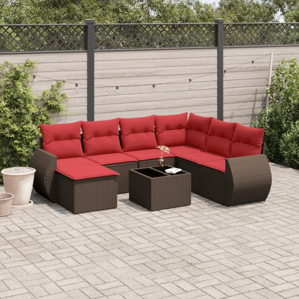 8-teiliges Gartensofa-Set mit Kissen, braun, Polyrattan 8-teiliges Gartensofa-Set mit Kissen, braun, Polyrattan