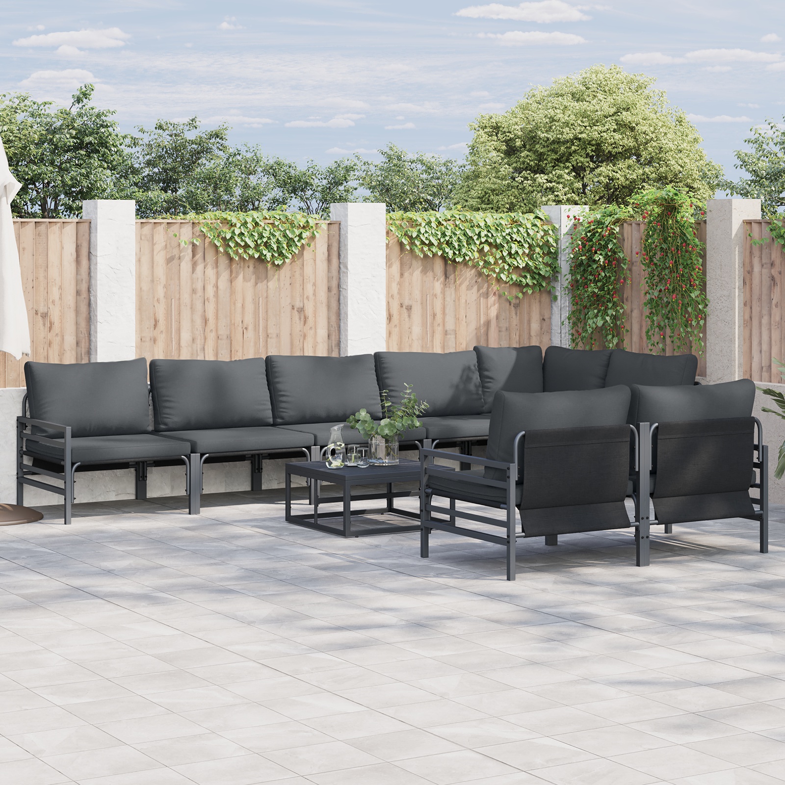 Garten-Sofa-Set 9 pcs Anthrazit Stahl Garten-Sofa-Set 9 pcs Anthrazit Stahl