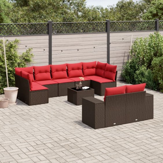 10-teiliges Gartensofa-Set mit Kissen, braun, Polyrattan 10-teiliges Gartensofa-Set mit Kissen, braun, Polyrattan