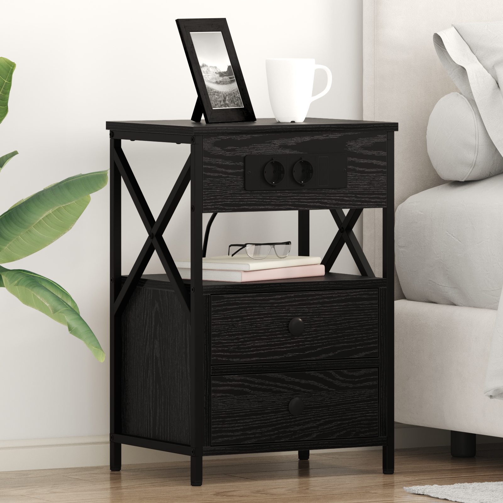 Nachttisch 2 pcs Schwarze Eiche 40 x 31 x 60 cm Holzwerkstoff