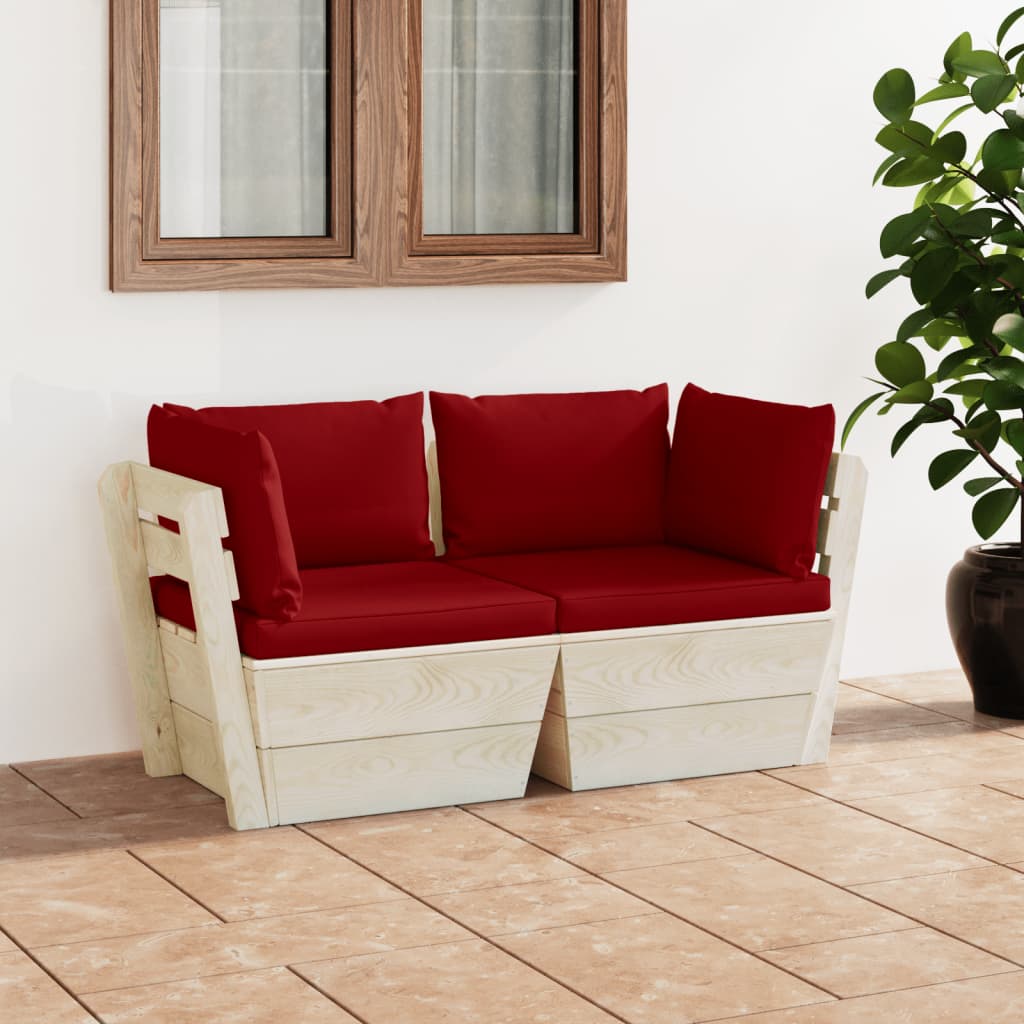 Garten-Palettensofa 2-Sitzer mit Kissen Fichtenholz Garten-Palettensofa 2-Sitzer mit Kissen Fichtenholz