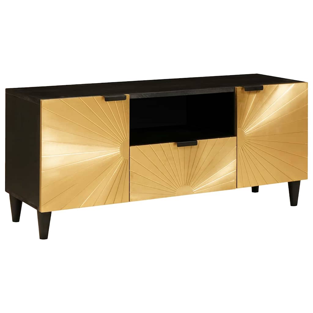 TV-Schränk Schwarz und Gold 105 x 33 x 46 cm massives Mangoholz TV-Schränk Schwarz und Gold 105 x 33 x 46 cm massives Mangoholz