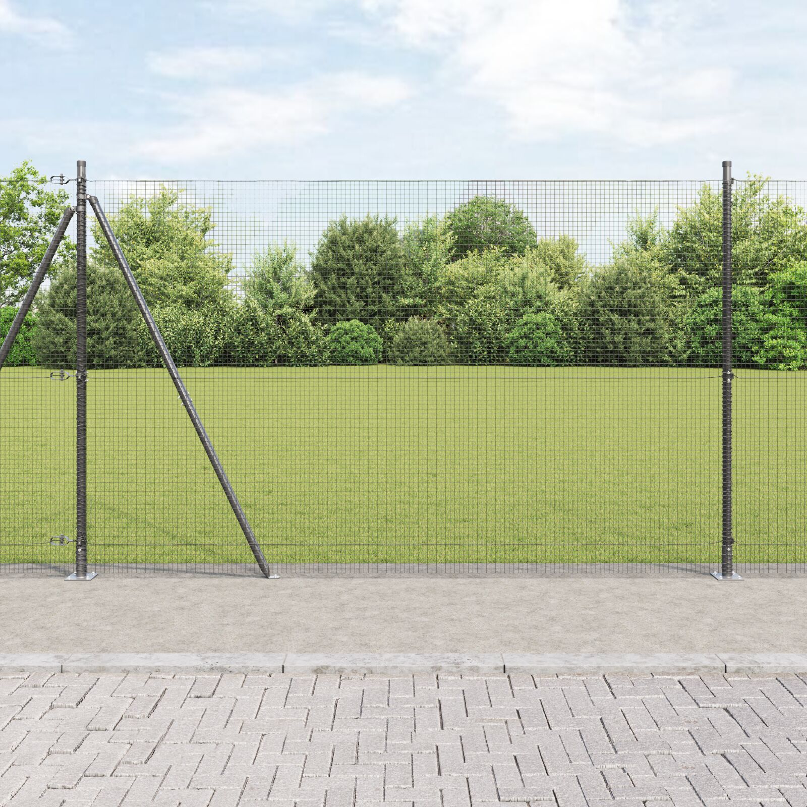 Geschweißter Drahtzaun mit 13 Flanschpfosten Grau 1,6x25 m Stahl