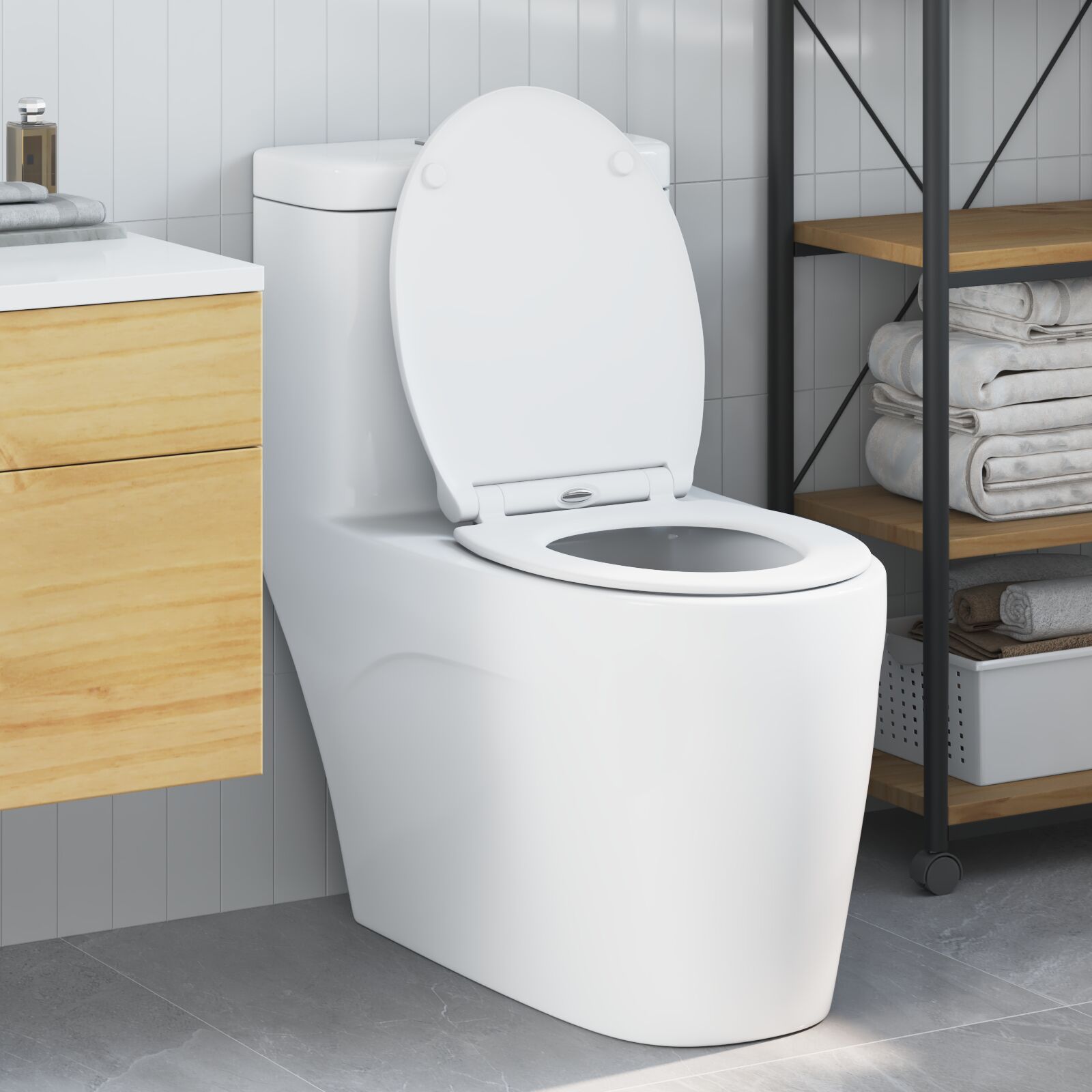 Toilettensitz mit Schnellverschluss und sanftem Schließen aus Duroplast Weiß