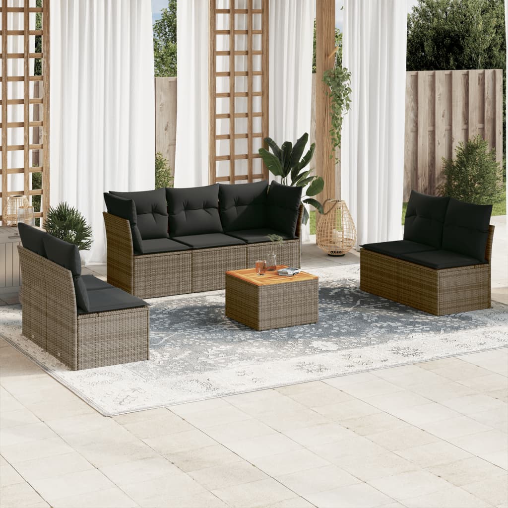 8-tlg. Garten-Sofagarnitur mit Kissen Grau Poly Rattan 8-tlg. Garten-Sofagarnitur mit Kissen Grau Poly Rattan