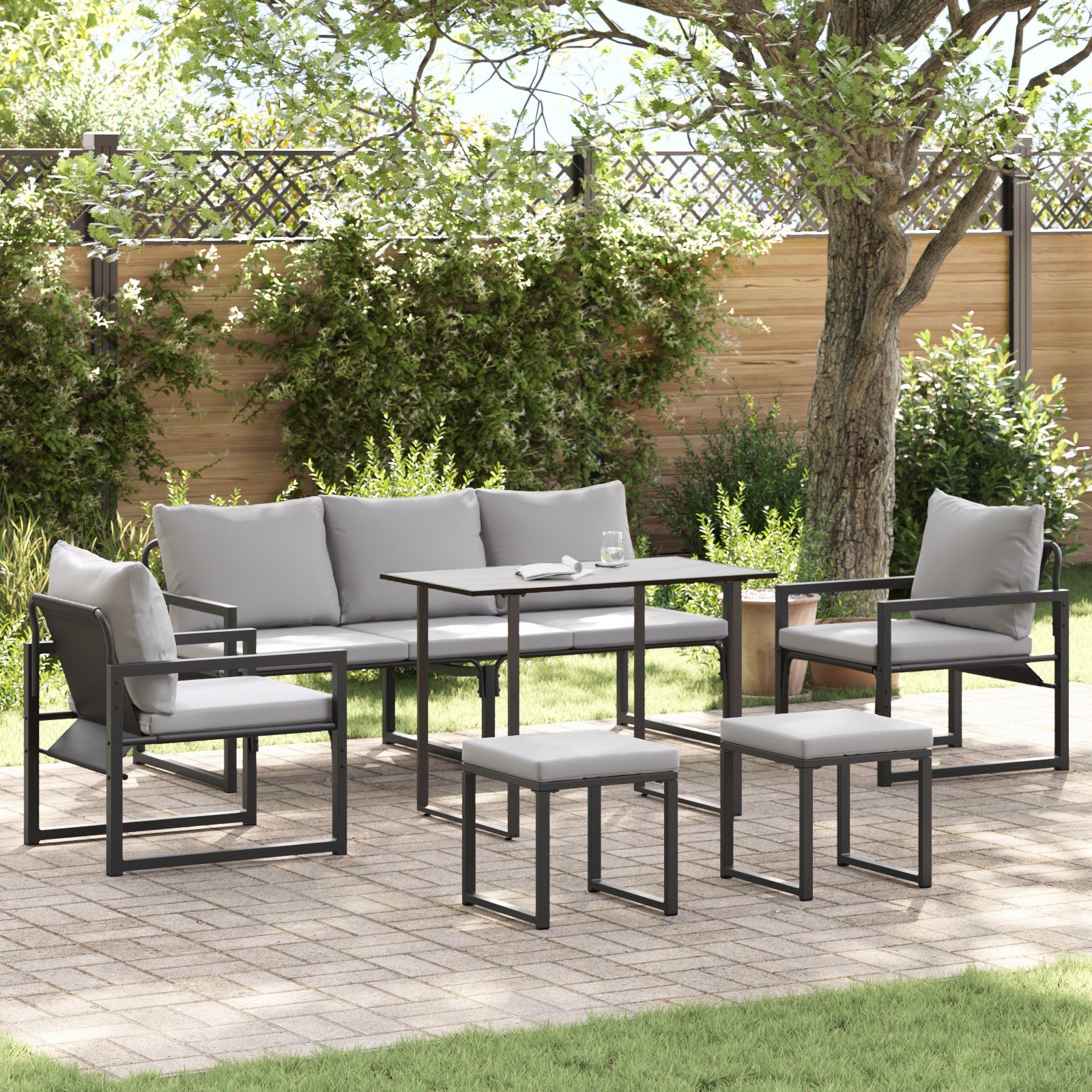 Garten-Sofa-Set 6 pcs Schwarz 61 x 72,5 x 71 cm Stahl
