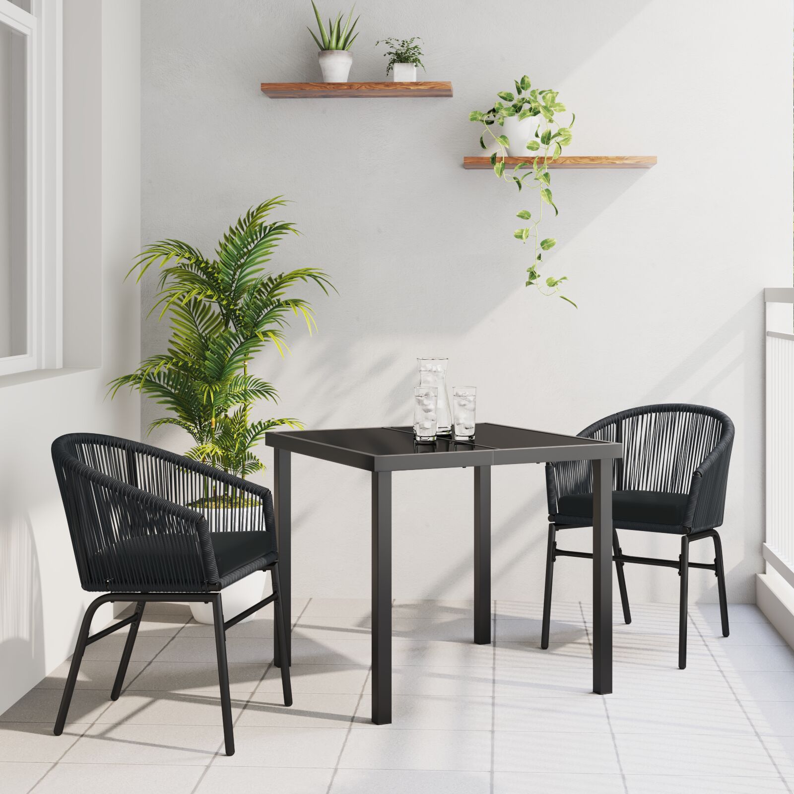3-teiliges Garten-Esszimmer Set Schwarz Poly Rattan 3-teiliges Garten-Esszimmer Set Schwarz Poly Rattan