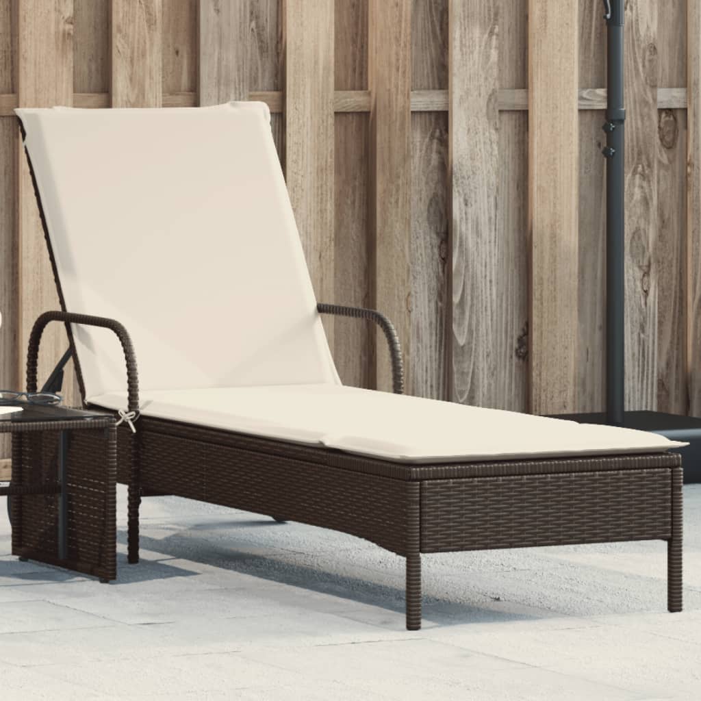 Sonnenliege mit Rollen und Auflage Braun Poly Rattan Sonnenliege mit Rollen und Auflage Braun Poly Rattan