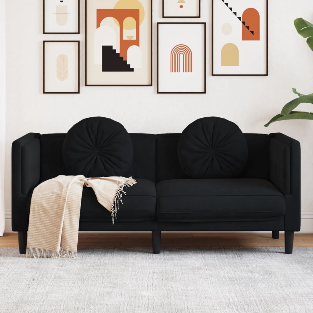 Sofa mit Kissen 2-Sitzer Schwarz Samt Sofa mit Kissen 2-Sitzer Schwarz Samt