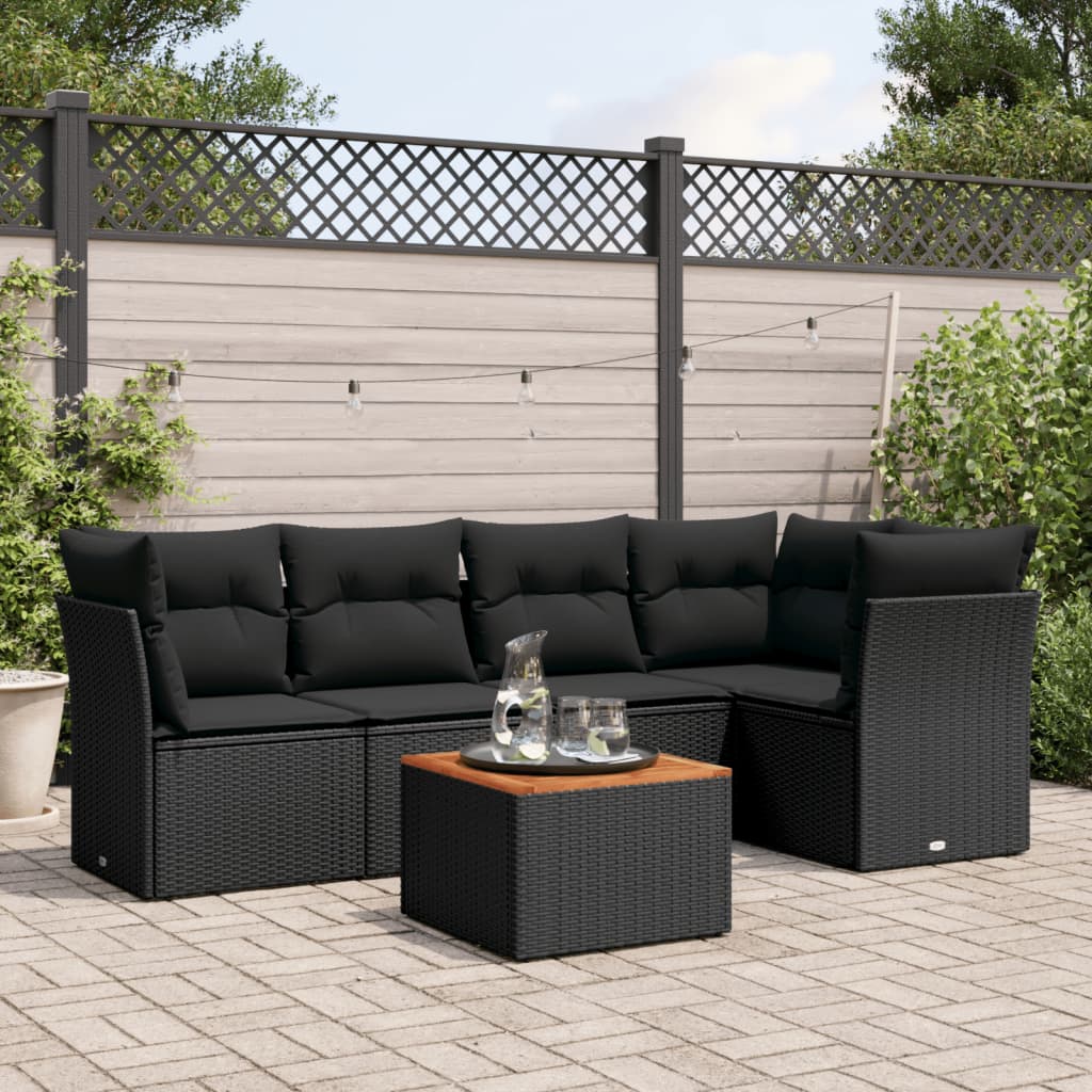 6-tlg. Garten-Sofagarnitur mit Kissen Schwarz Poly Rattan 6-tlg. Garten-Sofagarnitur mit Kissen Schwarz Poly Rattan