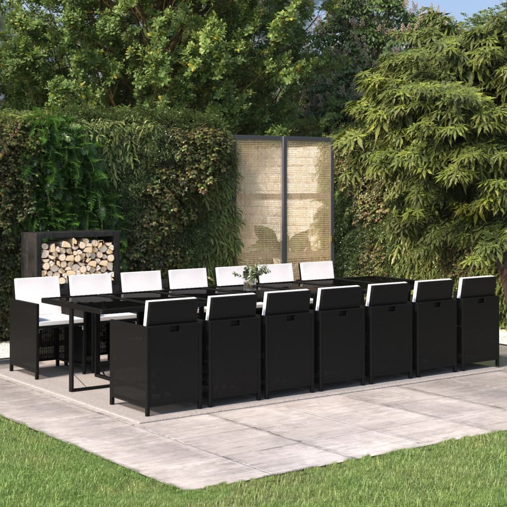 15-tlg. Garten-Essgruppe mit Kissen Poly Rattan Schwarz 15-tlg. Garten-Essgruppe mit Kissen Poly Rattan Schwarz