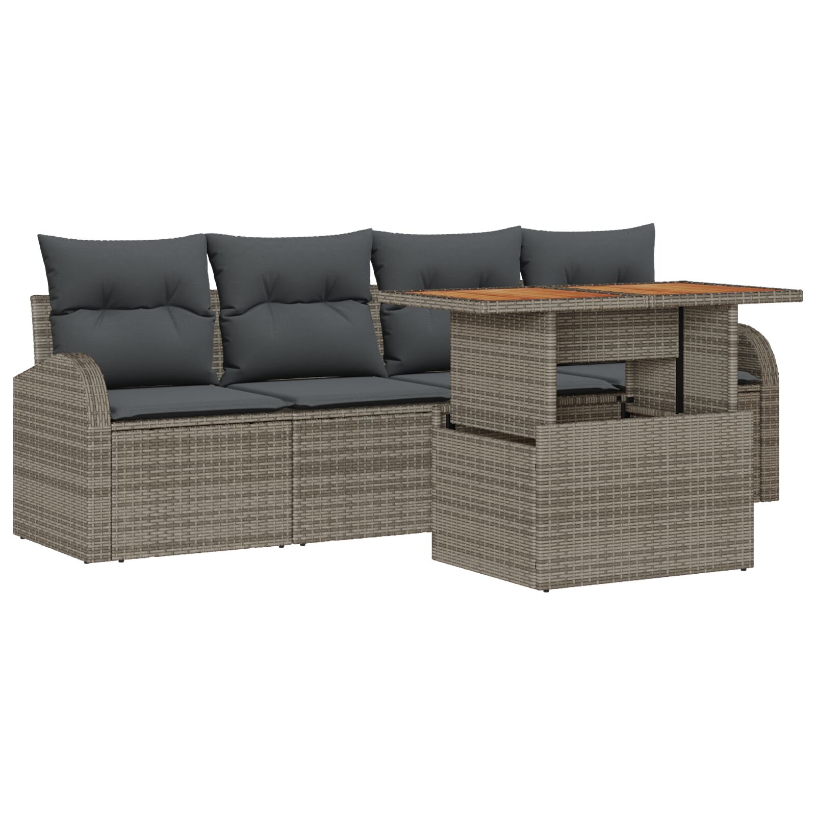 5-teiliges Garten Sofa Set mit Kissen Grau Poly Rattan, 2-Sitzer Garten Sofa mit Stauraum & Kissen Grau Poly Rattan