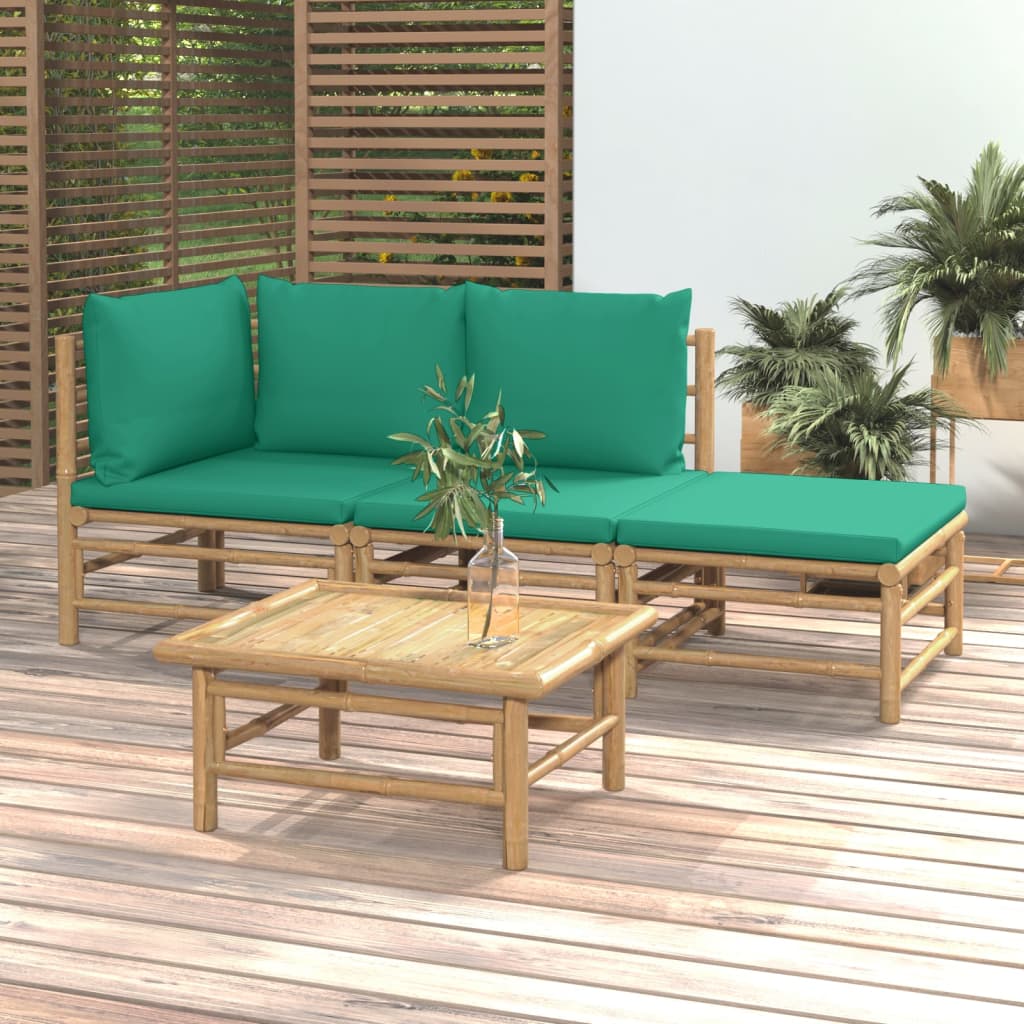 4-tlg. Garten-Lounge-Set mit Grünen Kissen Bambus 4-tlg. Garten-Lounge-Set mit Grünen Kissen Bambus