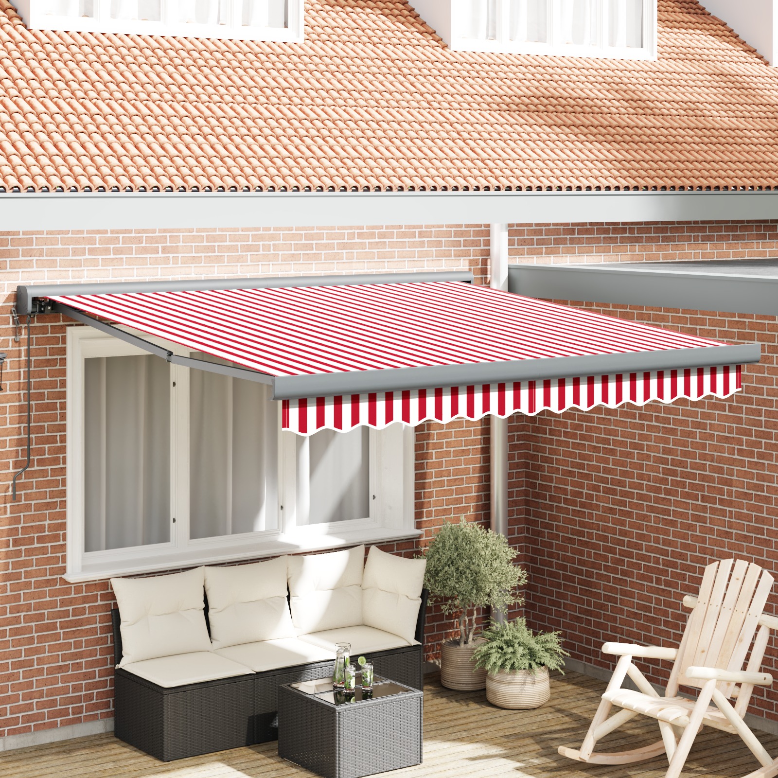 Automatische einziehbare Markise in rot-weiß gestreift 300x250 cm