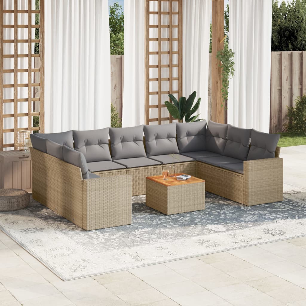 10-tlg. Garten-Sofagarnitur mit Kissen Beige Poly Rattan 10-tlg. Garten-Sofagarnitur mit Kissen Beige Poly Rattan