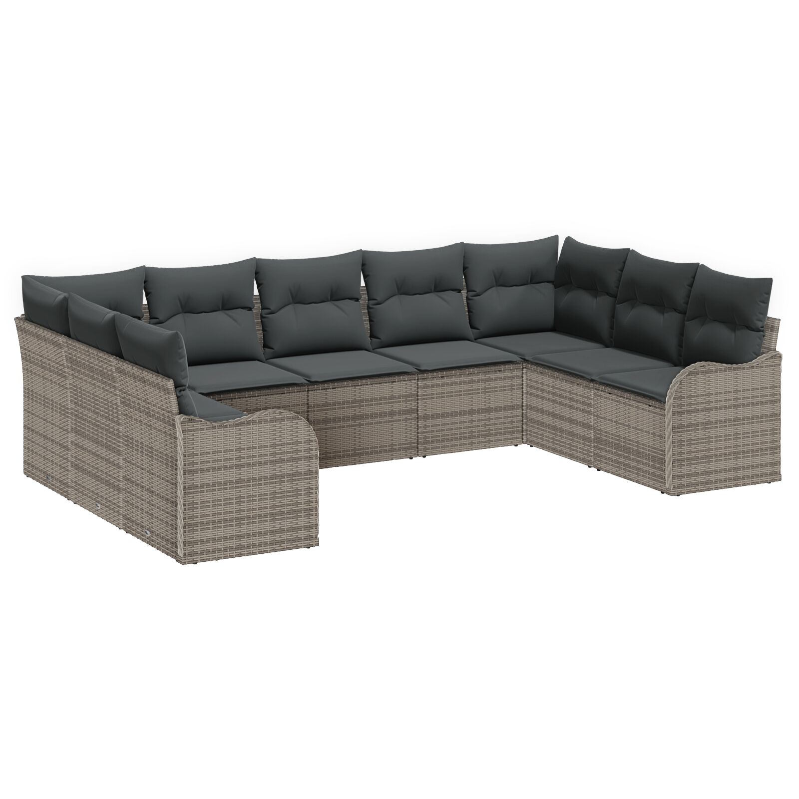 9-teiliges Garten Sofa Set mit Kissen Grau Poly Rattan, 2-Sitzer Garten Sofa mit Kissen Grau Poly Rattan