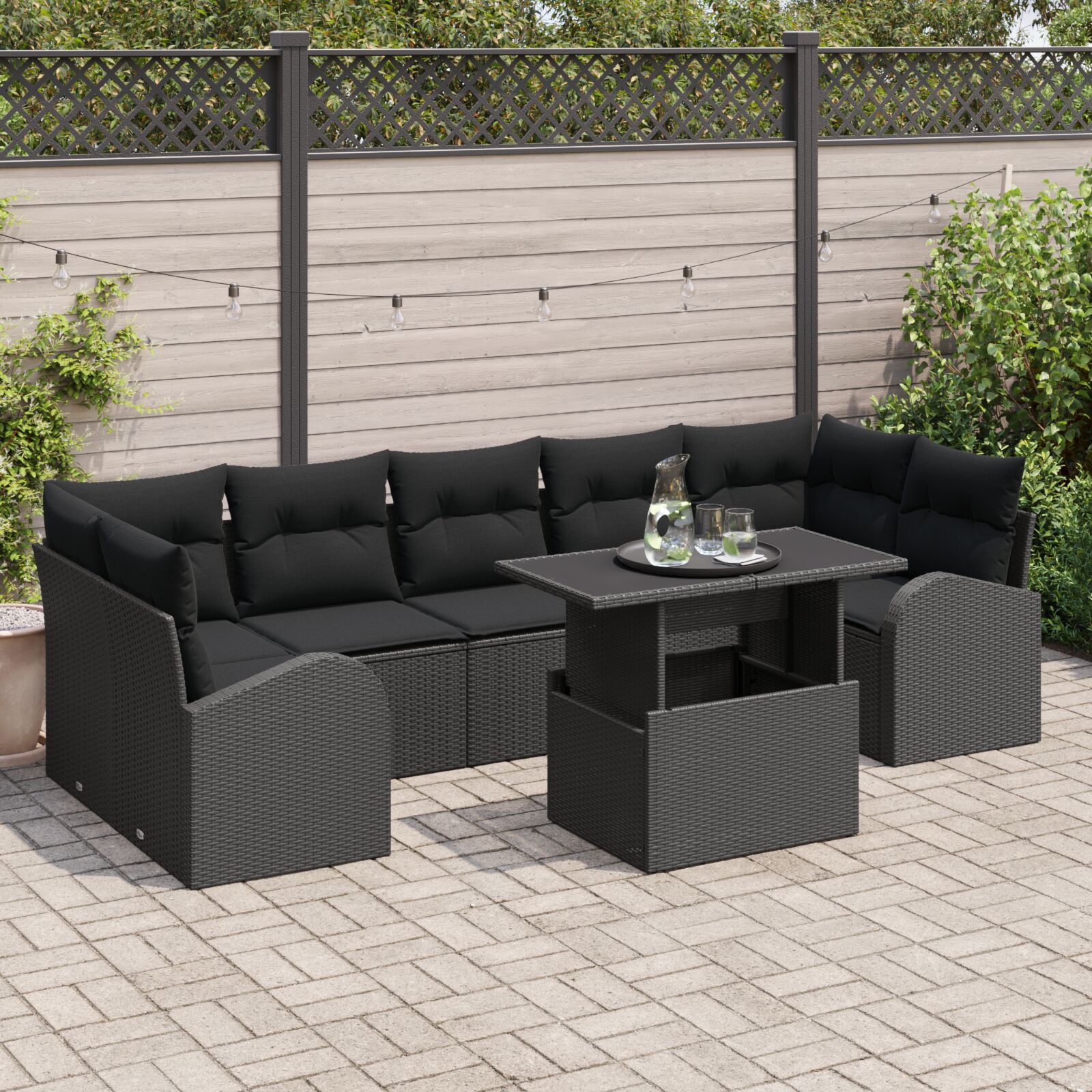 8-teilige Garten Sofa Set mit Kissen Schwarzes Poly-Rattan