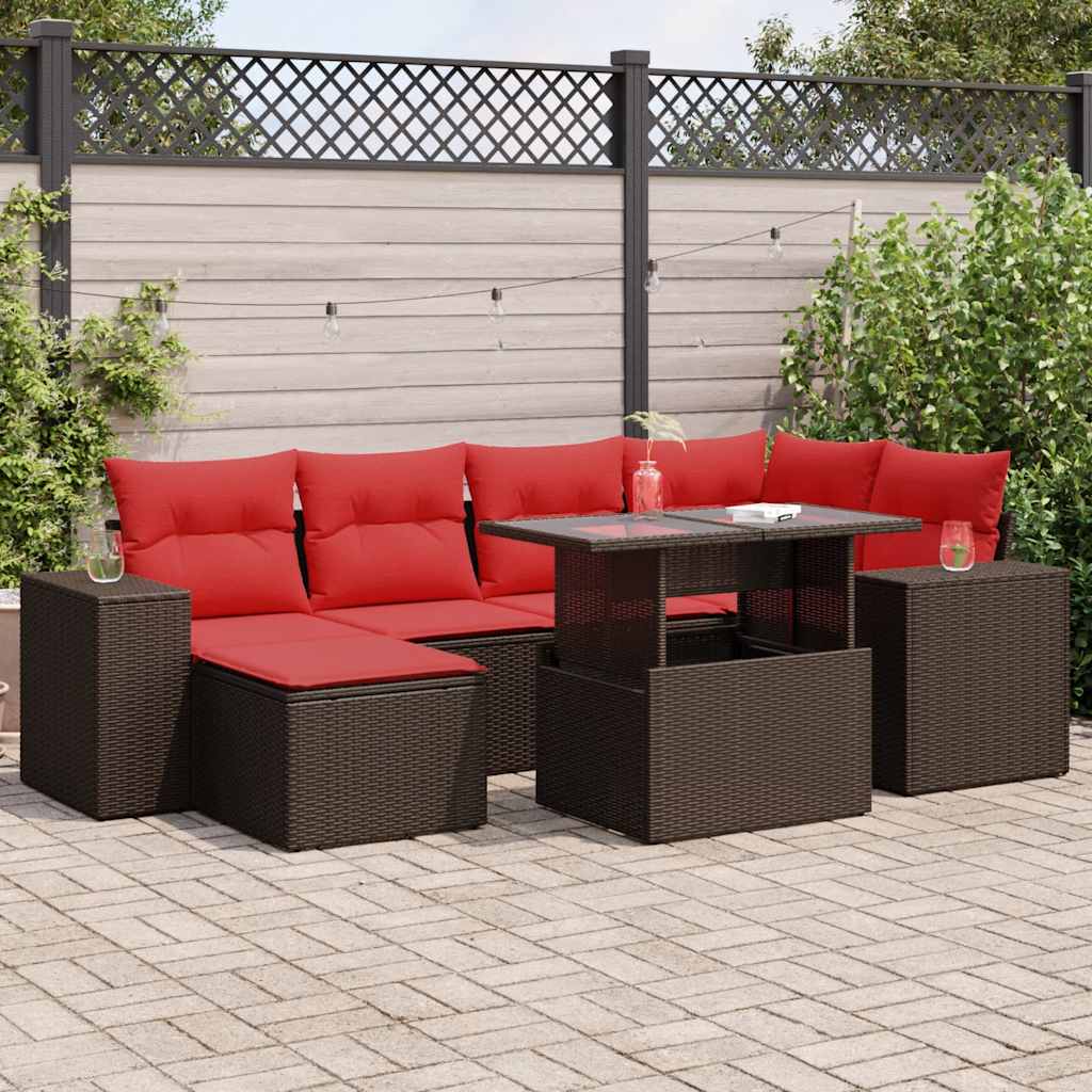 9-tlg. Garten-Sofagarnitur mit Kissen Braun Poly Rattan Akazie 9-tlg. Garten-Sofagarnitur mit Kissen Braun Poly Rattan Akazie