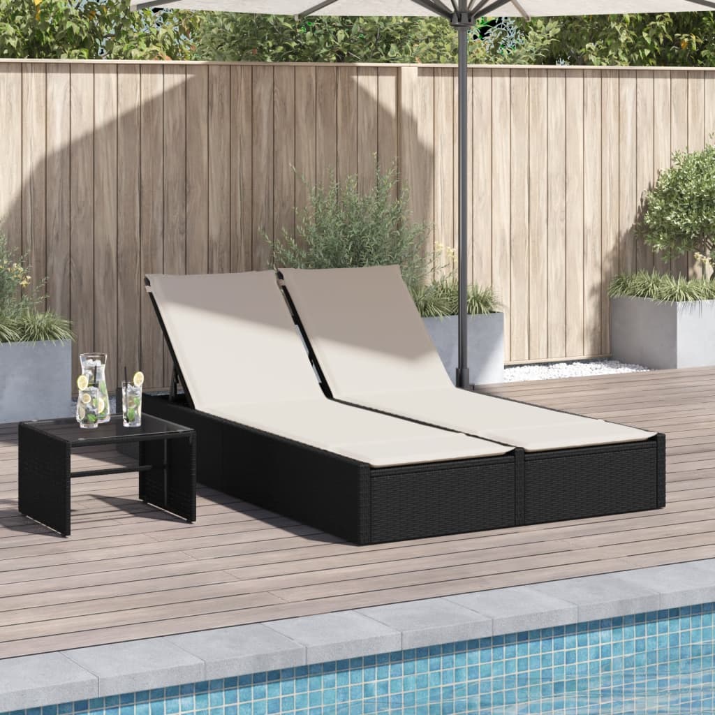 Doppel-Sonnenliege mit Kissen Schwarz Poly Rattan Doppel-Sonnenliege mit Kissen Schwarz Poly Rattan