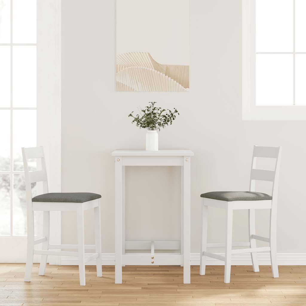 Barhocker mit Kissen 2 Stk. Weiß Massivholz Gummibaum