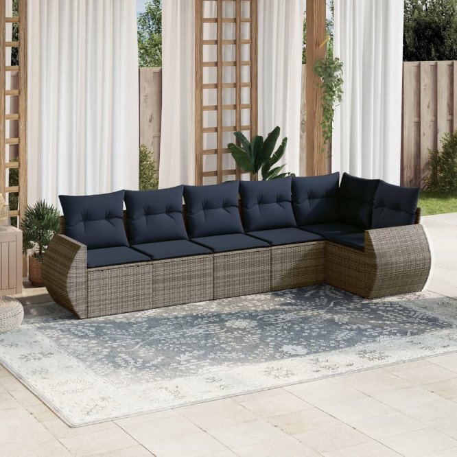 6-teiliges Gartensofa-Set mit Kissen, grau, Polyrattan 6-teiliges Gartensofa-Set mit Kissen, grau, Polyrattan