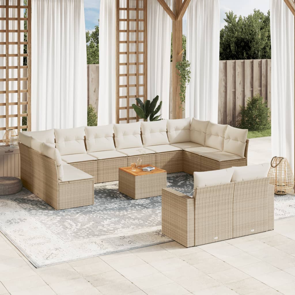 13-tlg. Garten-Sofagarnitur mit Kissen Beige Poly Rattan 13-tlg. Garten-Sofagarnitur mit Kissen Beige Poly Rattan