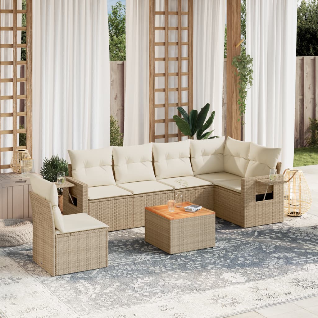 7-tlg. Garten-Sofagarnitur mit Kissen Beige Poly Rattan 7-tlg. Garten-Sofagarnitur mit Kissen Beige Poly Rattan
