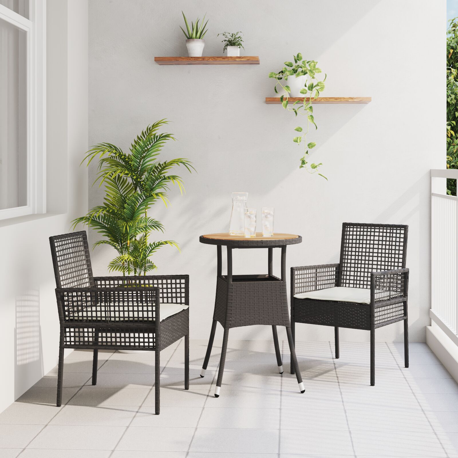 3-teiliges Gartentischset Schwarz Poly-Rattan 3-teiliges Gartentischset Schwarz Poly-Rattan