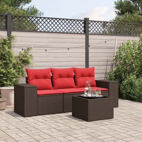 4-teiliges Gartensofa-Set mit Kissen, braun, Polyrattan 4-teiliges Gartensofa-Set mit Kissen, braun, Polyrattan