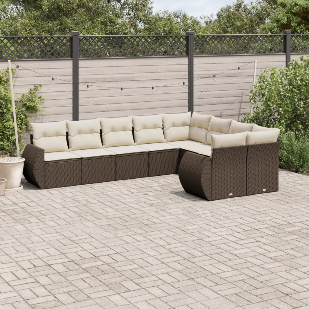 9-tlg. Garten-Sofagarnitur mit Kissen Braun Poly Rattan 9-tlg. Garten-Sofagarnitur mit Kissen Braun Poly Rattan
