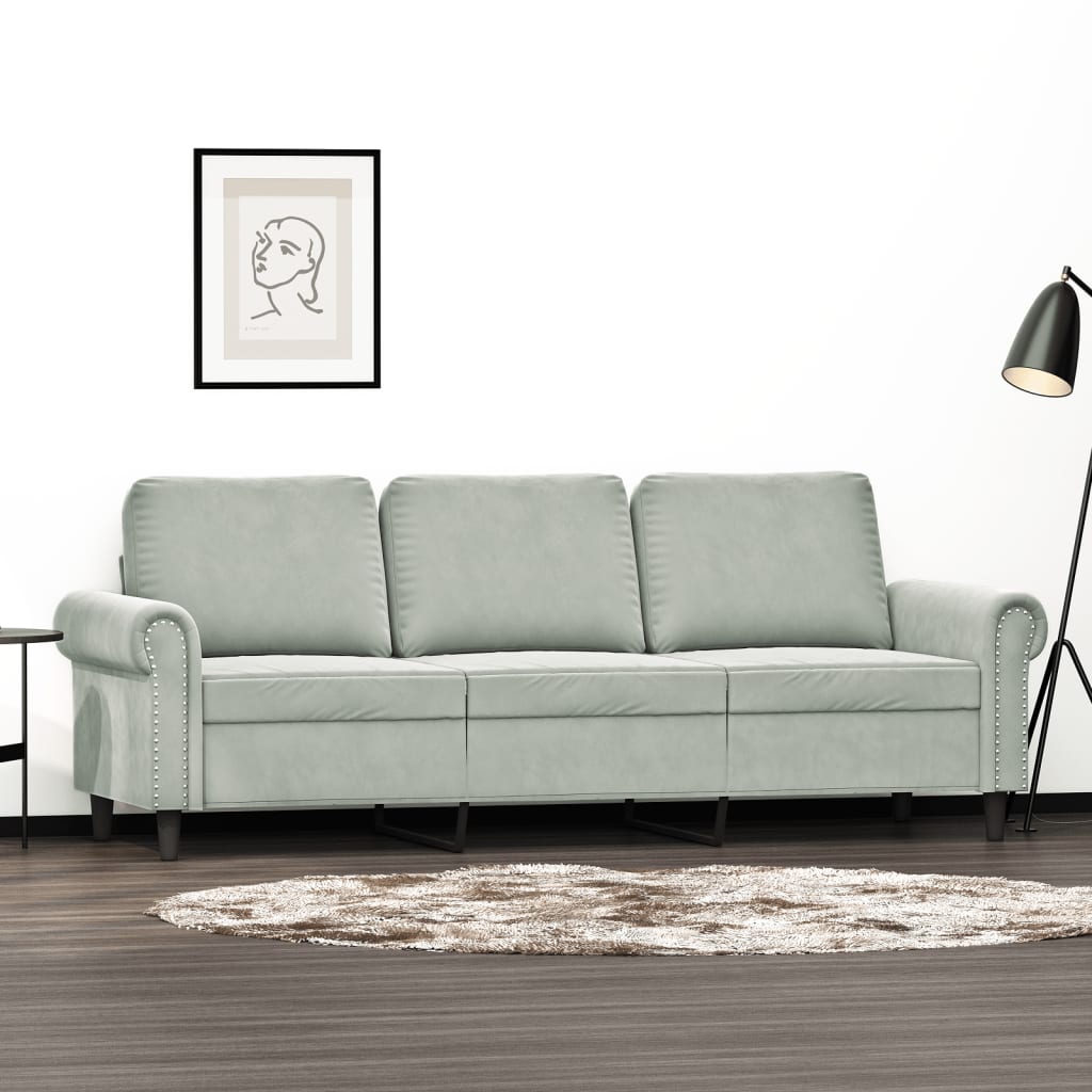 3-Sitzer-Sofa Hellgrau 180 cm Samt 3-Sitzer-Sofa Hellgrau 180 cm Samt
