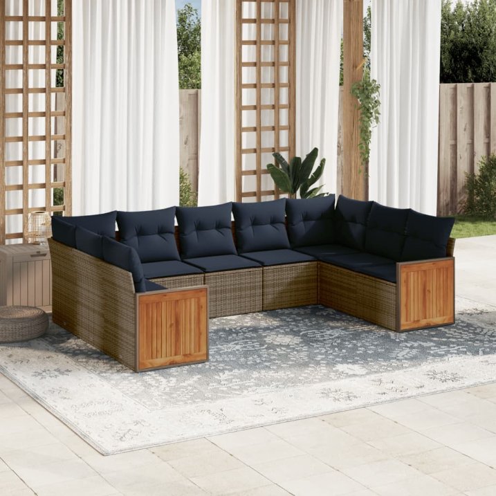 9-teiliges Gartensofa-Set mit Kissen, grau, Polyrattan 9-teiliges Gartensofa-Set mit Kissen, grau, Polyrattan