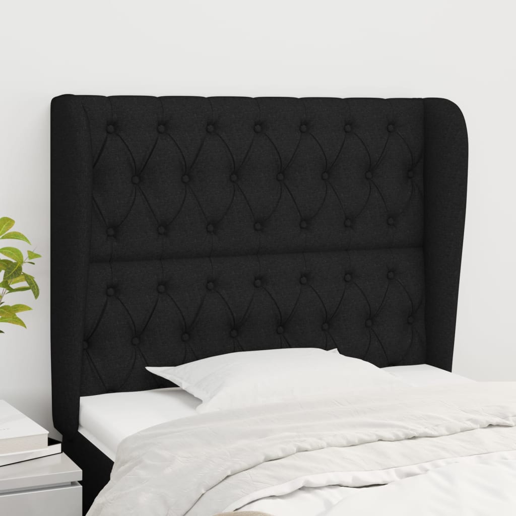 Kopfteil mit Ohren Schwarz 93x23x118/128 cm Stoff