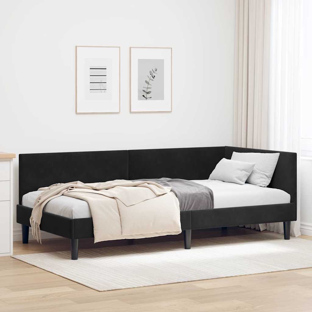 Eckbettgestell Schwarz 90 x 190 cm Samt und engineered Holz