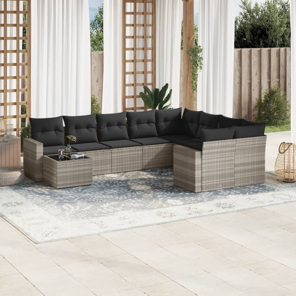 10-tlg. Garten-Sofagarnitur mit Kissen Hellgrau Poly Rattan 10-tlg. Garten-Sofagarnitur mit Kissen Hellgrau Poly Rattan