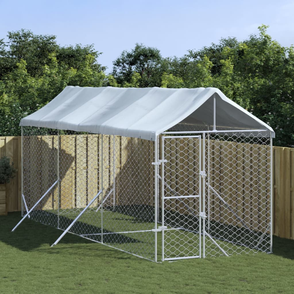 Outdoor-Hundezwinger mit Dach Silbern 2x6x2,5m Verzinkter Stahl Outdoor-Hundezwinger mit Dach Silbern 2x6x2,5m Verzinkter Stahl