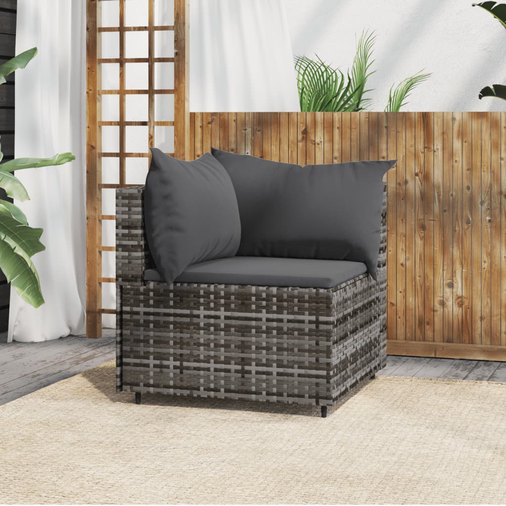 Garten-Ecksofa mit Kissen Grau Poly Rattan Garten-Ecksofa mit Kissen Grau Poly Rattan