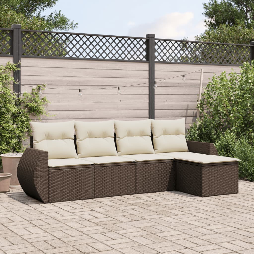 5-tlg. Garten-Sofagarnitur mit Kissen Braun Poly Rattan 5-tlg. Garten-Sofagarnitur mit Kissen Braun Poly Rattan